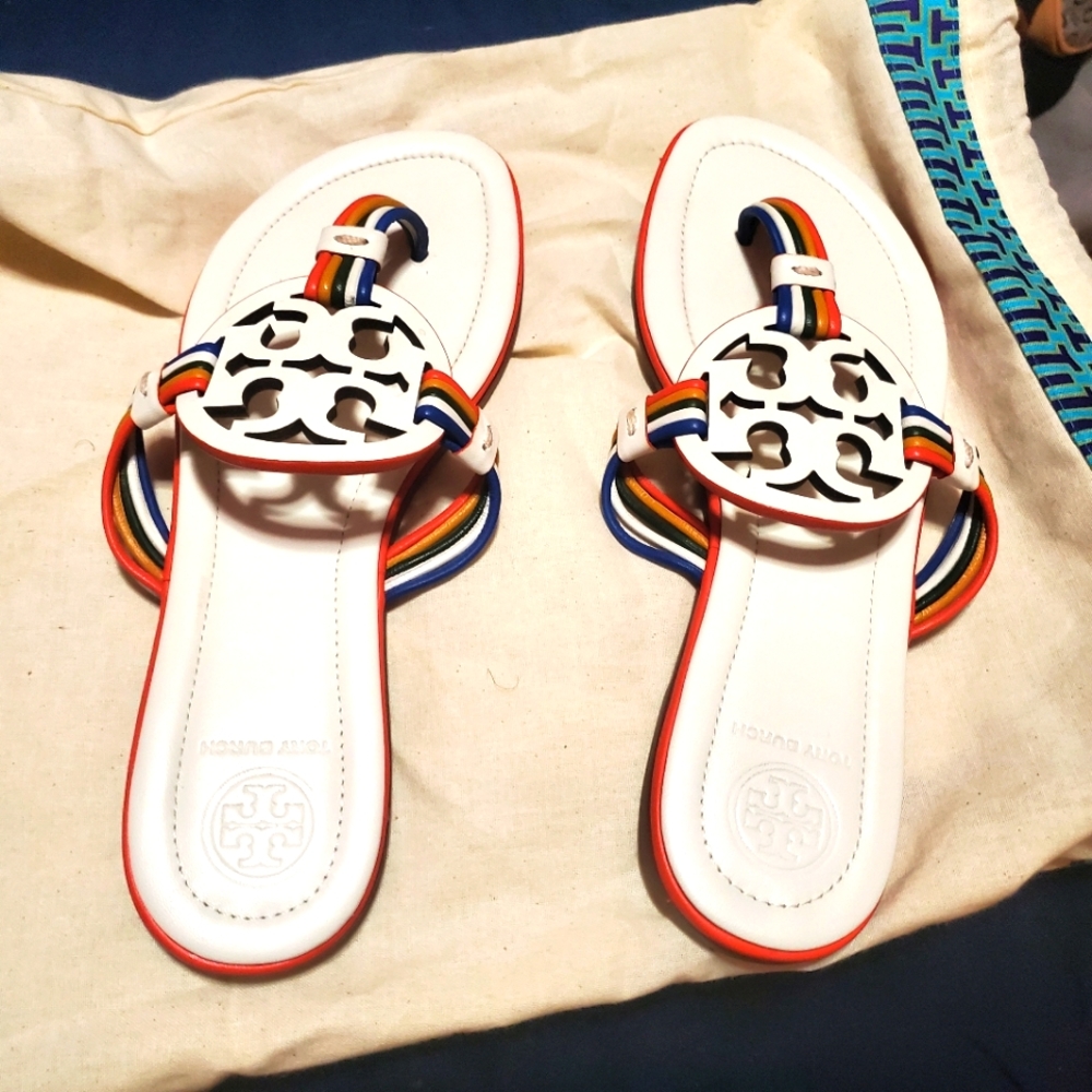 Tory Burch white and multi colored sandals